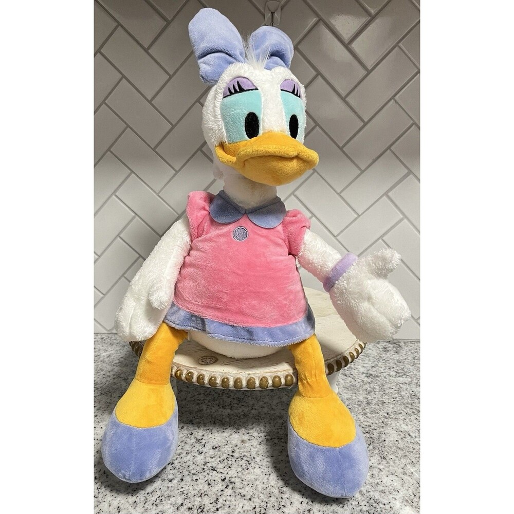 Disney Daisy Duck Plush Stuffed Animal Pink Dress Purple Bow 20” Soft Toy